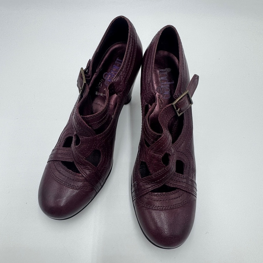 Indigo By Clarks Vintage Retro Leather Y2K Heels Plum Size 9m Rare - Picture 9 of 12